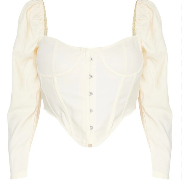 PrettyLittleThing Cream Puff Sleeve Corset Top - Picture 1 of 4